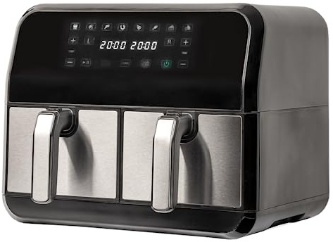 SIA SAF76K Large Dual Zone Air Fryer in Black, 8L, 8 Healthy Cooking Programs, Digital Touch Control, 60 Minute Timer, 80-200°C Range, 4L Double Baskets, Family Size, Use Without Oil, 1700W