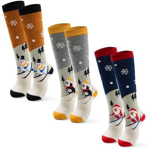 Qterdiz Calzini da sci unisex per bambini, caldi, spessi, per sci, snowboard, 3 paia, Mix 9325, 5-7 Jahre
