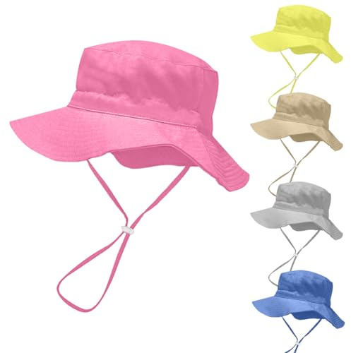 Rayson Sombrero de Sol para Bebé Niña Ajustable Gorro Verano de Pescador para Niños ala Ancha Sombrero Bob Protección Solar UPF 50 para Exteriores Natación Playa Piscina(Rosa)