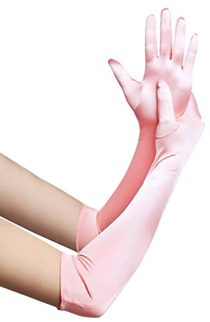 BABEYOND Gants Longs en Satin-Gants de Soirée Opéra des Années 20 Longueur des Coudes Extensibles Classique pour Mariage Soirée Opéra Rose Clair 55CM