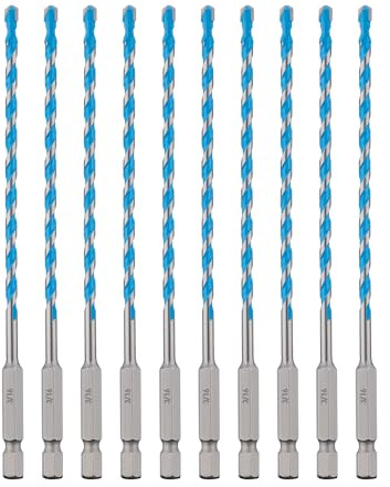 toolant 3/16 Concrete Drill Bit Set & Masonry Drill Bit Set, Shockproof Hex Shank Hammer Drill Bit Set for Glass/Brick/Plastic/Cement/Tile, Industrial Strength Carbide Drill Bit Tip 1/4 Box of 10