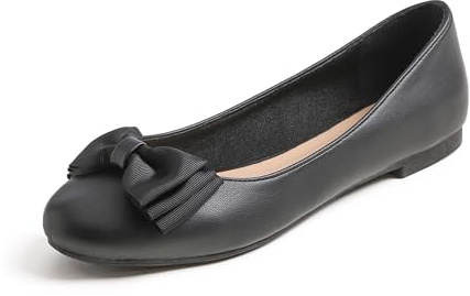Feversole Women's Round Toe Cute Bow Trim Ballet Flats Dolly Shoes Black Vegan Leather 4.5 UK