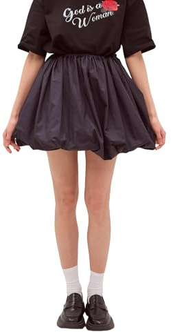 YILEEGOO Women Trendy Puff Mini Skirts Lantern Skirt Y2K Casual Fitting Elastic Waist Solid Color Short Puffball Skirt Balloon Skirt (Black, M)