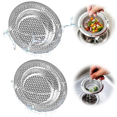 Spülbecken Sieb, 2 Stück Abflusssieb Küchenspüle, Rostfreier Stahl Abflusssieb Waschbecken, Waschbecken Sieb Küche, mit Griff Sieb Spüle Geeignet für Küchenspülen Bäder Duschen(11 x 8 x 2 cm)