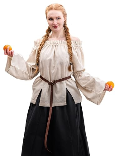 Leonardo Carbone® Damblus Coletta | axelfri | voluminösa ärmar | karneval, halloween, cosplay, LARP, medeltid, tunika, kostym, viking | bomull, natur, L-XL
