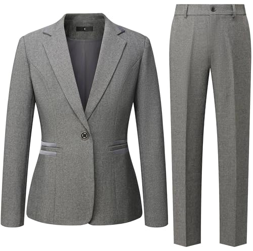 Women's 2 Piece Suit One Button Dressy Blazer Pants Suit Set Business Casual Outfits (US, Alpha, Large, Regular, Regular, Grey)