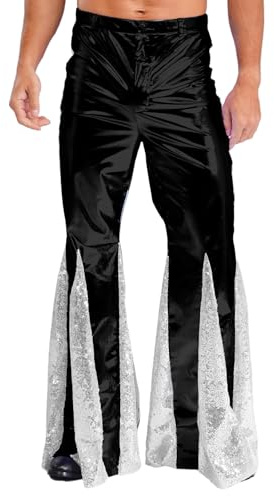 Yihuimin Glitter metallic utsvängda byxor disco byxor kostym 70-talet hippie-kostym retro dansbyxor karneval klubbkläder fest nattklubbar