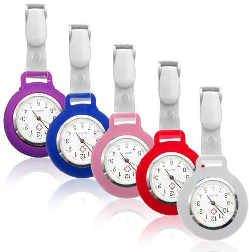 Behogan 5 Stück Krankenschwester Uhren, Dehnbare Silikon Schwesternuhr Zeiger mit Glow Pointer, Schwesternuhr Ansteckuhr, Krankenschwester Taschenuhr, Ansteckuhr für Krankenschwestern und Ärzte