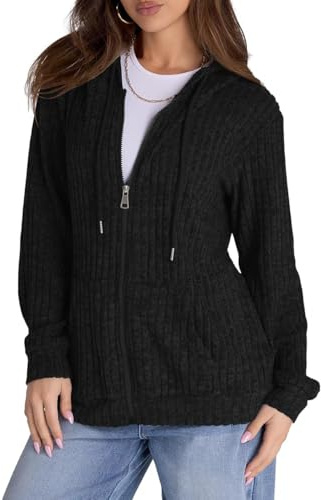 ABINGOO Felpa Donna Giacca con Cappuccio Hoodie Zip Cappotto Leggero Maglia Sportivo Casual Sweatshirt con Coulisse Tasche(Nero,XXL)