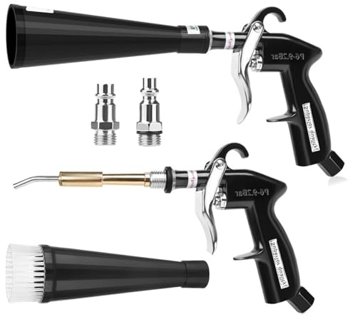 Pistolet de nettoyage à air comprimé avec 2 adaptateurs, pistolet à air haute pression pour intérieur de voiture, sièges, jantes, moteur et maison | Accessoires de compresseur pour un nettoyage en