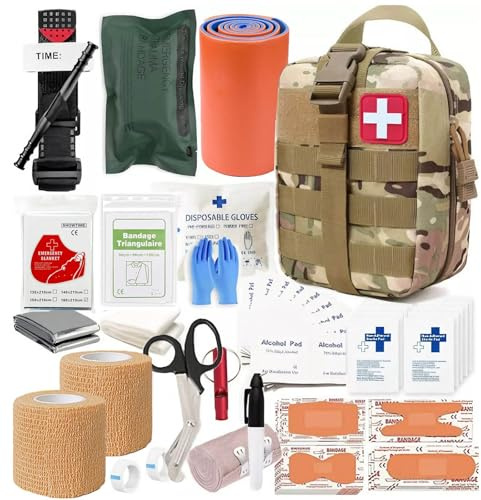 Trousse de premiers secours et de traumatologie IFAK avec garrot, bandage israélien de 15 cm, attelle, trousse tactique pour voiture, camping, randonnée et voyage avec sac MOLLE
