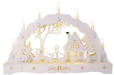 The Christmas Workshop 88200 Wooden Illuminated Candle Bridge / 7 Warm White Candles/Indoor Christmas Decoration/Battery Operated / 43cm x 28cm x 8cm