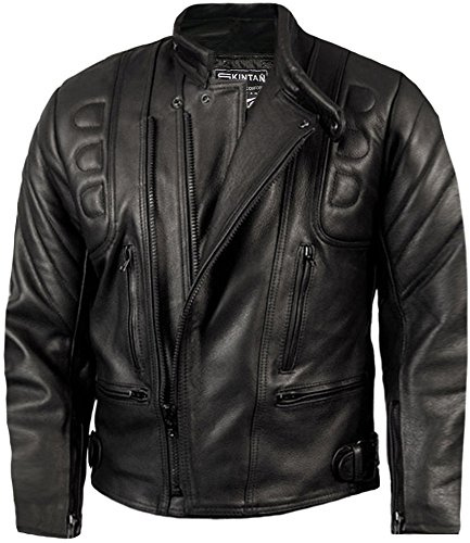Skintan CE Armoured Mens Leather Motorcycle Jacket Black 2XL - 46