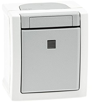 Aufputz Wechselschalter beleuchtet Feuchtraum IP54, mit transparenter Kalotte, Modell Pacific, grau