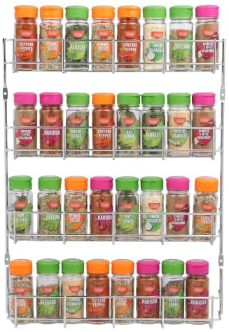 Buckingham 4 Tier Spice Rack for Inside Cupboard Organiser Premium Quality Heavy-Duty Chrome Wall Mounted Spice Jars Kitchen Organiser Cupboard Storage 38.5 Cm (Tier 4)