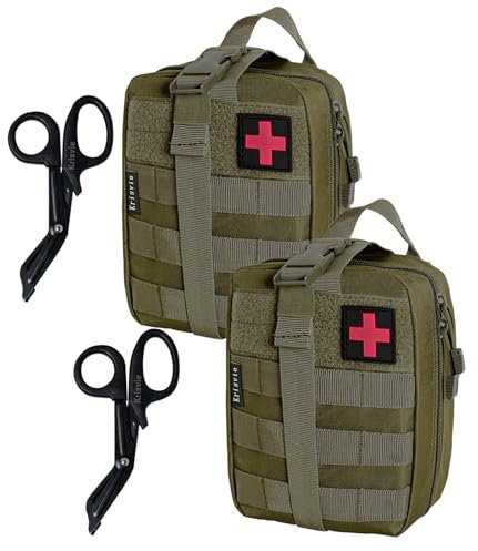2Pcs Krisvie Erste Hilfe Molle Tasche,Taktische Erste Hilfe Tasche,EMT-Beutel,AbnehmbareTaktische Medizinische Tasche für Camping Outdoor Wandern Fahhrad Militär Rucksäcke Verbandskasten(Green)