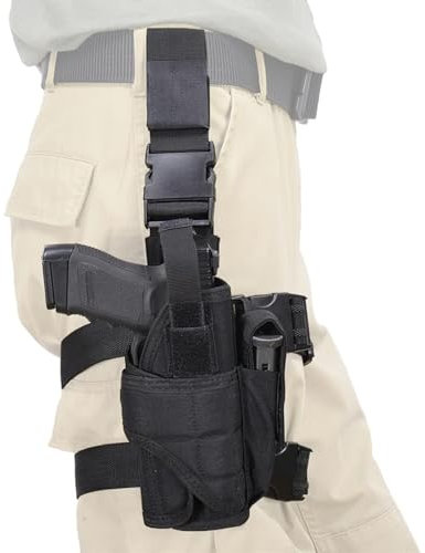 Goldmiky Pistolenholster, Beinholster, Einstellbare Tactical Holster, Verdecktes Tragen Taktisch Waffenholster, Rechtshänder Holster, mit Magazinbeutel, Atmungsaktiv, Passend für Jede Pistolengröße