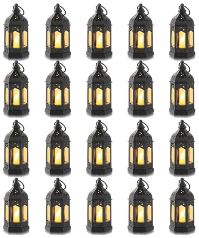 Romadedi Laterne Schwarz Halloween Deko - 20er Set Mini Laterne zum Aufhängen, mit LED Kerzen für Ramadan, Garten, Weihnachten, Hochzeit, Balkon, Outdoor, Tischdeko