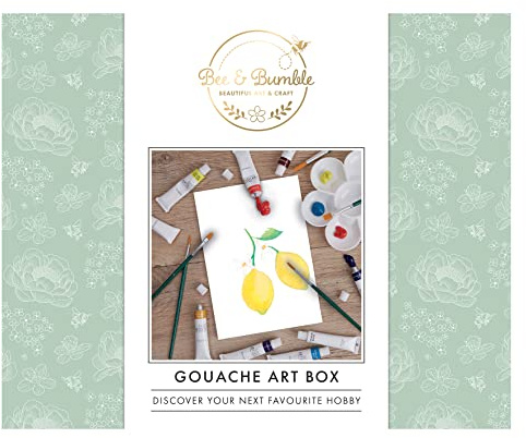 Bee & Bumble Gouache Art Box Craft Kit, 12ml Gouache Paints, Brush Set, Petal Mixing Palette, A5 Watercolour Pad, Paint With Gouache Colours, Ideal for Adults, Children, Professional & Budding Artists