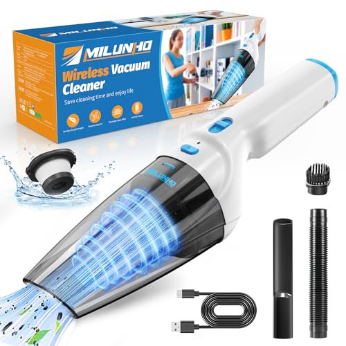 Milunho Aspirateur à Main, 9500PA Aspirateur Voiture Puissant sans Fil, 100W Rechargeable Portable Mini Aspirateur sans Fil, Aspirateur de Voiture pour Maison Voiture Bureau Canapé (Light Blue)