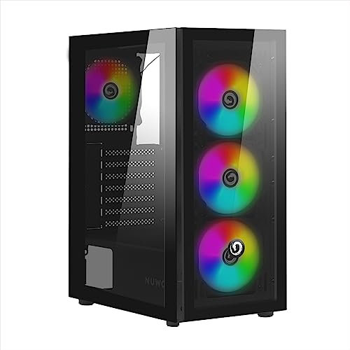 Nuwo Rodan R601 Nero Case ATX per PC Gaming, Supporta E-ATX, 0.50MM SPCC con 4 Ventole LED ARGB Indirizzabile Frontale e Pannello Laterale in Vetro Temperato