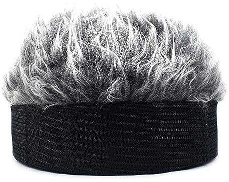YEKEYI Novità Hip Hop Beanie Cappello con Spillo Capelli Finti Divertente Retro Breve Melone Parrucca Teschio Cap Regolabile Streetwear, Wheihui, 58
