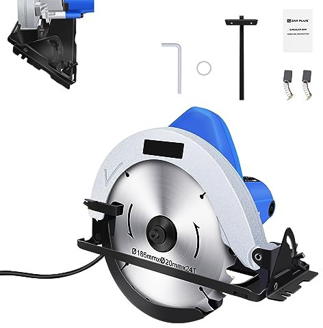 Sierra circular, sierra circular de mano de 230 V, sierra eléctrica de 900 W, ángulo ajustable, con hoja de sierra y regla guía, herramienta de corte recto para corte de madera/plástico