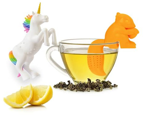 2 Stück teeei, niedliches Silikon tee sieb, wiederverwendbares, teeei für losen tee ist ein schöner Begleiter für die Nachmittagsteezeit (Eichhörnchen + Einhorn)