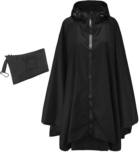 Jewlri Damen Wasserdicht Regenponcho Stilvoll Faltbare Wiederverwendbar Rain Poncho Hiking Outdoor Mehrzweck Regenjacke mit Kapuze