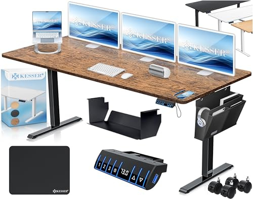 KESSER® Höhenverstellbarer Schreibtisch elektrisch 180cm x 80cm | Ergonomisch Steh-Sitz Schreibtisch | 3-Funktions-Memory Steuerung | Inkl. 360° Rollen & USB-Ladeanschluss Computertisch für Homeoffice