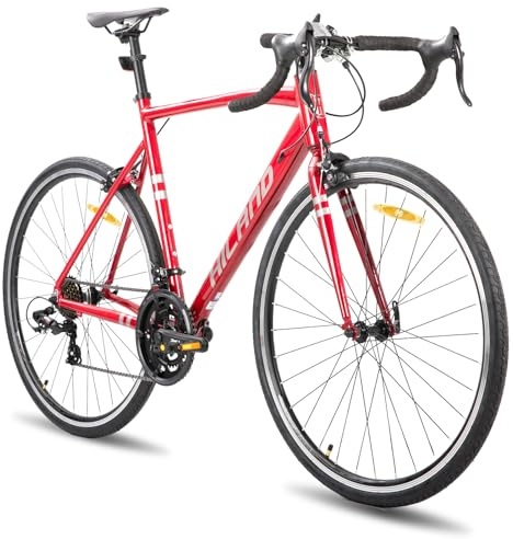HILAND Daring Bici da Città e da Pendolare 28”, 14 Velocità, Telaio in Alluminio da 53 cm, 700C Bicicletta Stradale per Uomo e Donna, Freni Caliper, Rosso