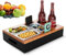LeuKoles Couch Bar, Sofa Tray Snack Box, Holzer Couch-Organizer mit 304 Edelstahl-Snackschalen, Halter für Getränke, Snacks und Fernbedienung, Sofa Butler für Wohnzimmercouch, Picknick, Party (Typ-A)