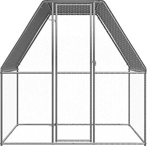Homgoday Kycklingbur silver och grå 2 x 2 x 2 m galvaniserat stål, kycklinghus och löpning, hönshus, fjäderfäbur för höns ankor kaniner hundar bur för fjäderfäbur