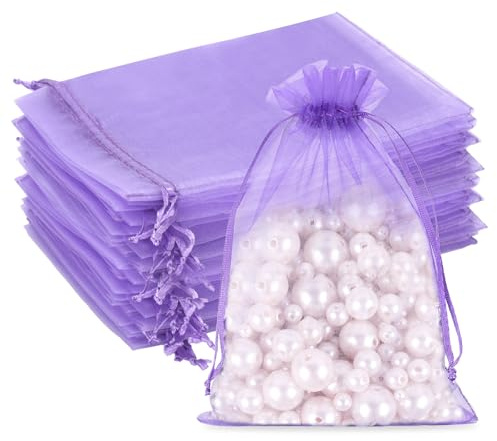 G2PLUS Lilac Organza Gift Pouches, 13x18 CM Large Favour Bags, 50 PCS | Wedding Jewelry Bags, Clear Mesh Pouches Perfect for Wedding, Christmas, Birthday, Anniversary