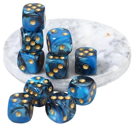 Bulk Set of 10 Acrylic Polyhedral Dice - 12mm Size, Colorful for Board Games, Learning, and Rolling - Blue and Black, 6 Sided Design