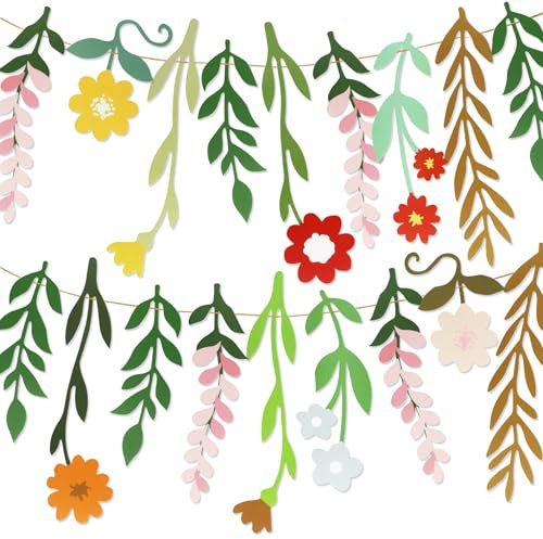 Handmade Paper Flower Garland - 18 Wildflowers Cards & 3m String - Spring Floral Banner Bunting for Weddings Wall Spring Garden, Garden Parties & Home Decor - Countryside Wildflower Banner
