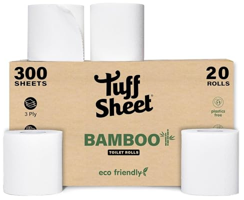 20 Pack Bamboo Un-Wrapped Toilet Rolls 3-Ply Strength, Plastic-Free Toilet Paper, 300 Sheets, Recycled Packaging, Sustainably Sourced, Eco-Friendly & Biodegradable Bathroom Tissues
