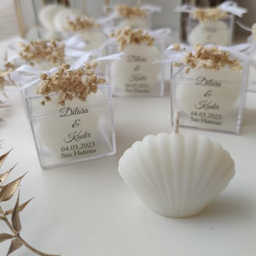 Bomboniere per ospiti, candela bianca a forma di conchiglia, bomboniere, bomboniere per addio al nubilato per feste in spiaggia, bomboniere per baby shower per bomboniere per battesimo (set da 20)