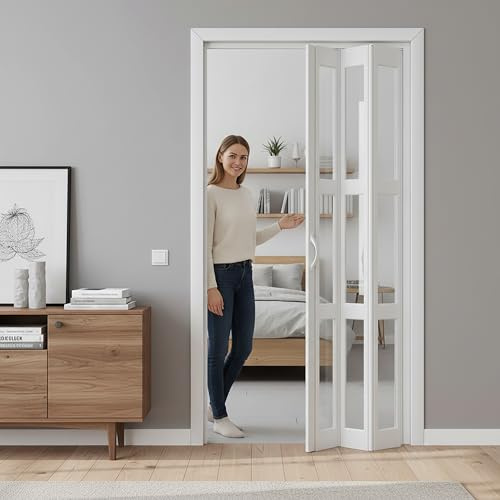 Kgfvesdc Puertas Correderas Plegables,Puerta Plegable Interior De Pvc Para Dormitorio【W×H:70×180cm】De Pvc Con Cristales Transparentes, Para Gabinete, Armario, Cocina, Pasillo