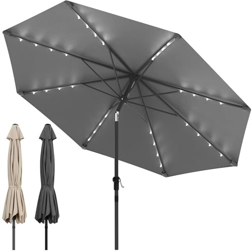 Huracan Ombrellone LED a energia solare, Ø 300 cm, con manovella, ombrellone da giardino, senza supporto, protezione solare dai raggi UV 50+, ombrellone da balcone, ombrellone da mercato, impermeabile