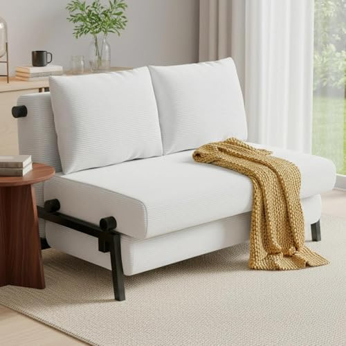 2 Seater Sofa Bed, 2-in-1 Convertible Sleeper Sofa Bed Chair, Folding Chair Bed with Pillows, 120cm Wide Seat, Corduroy Couch Bed for Living Room, Bedroom, Guest Room