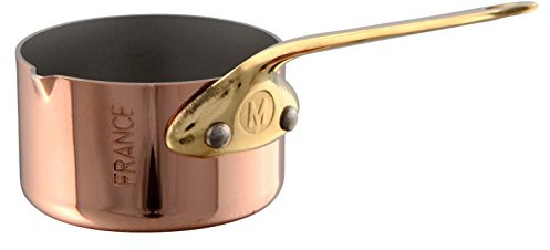 Mauviel M'Minis Copper Mini Sauce Pan with Pouring Spout and Brass Handle, 2.76-in, Made in France