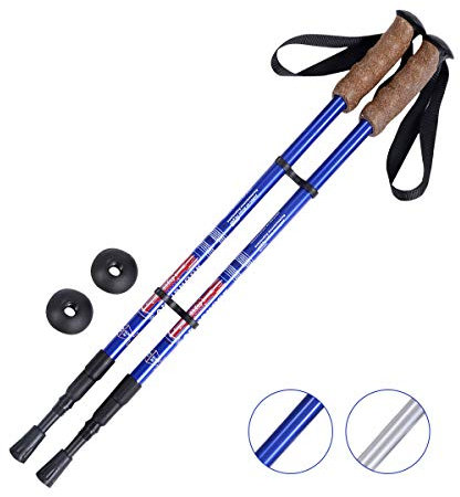 RELAX4LIFE Wanderstöcke Faltbar, Trekkingstöcke Alu, Teleskopstöcke Tragbar, Nordic Walking Stöcke, Walkingstöcke mit Korkgriff, Verstellbar 65-135cm, Leichtes Wandern für Damen und Herren (blau)