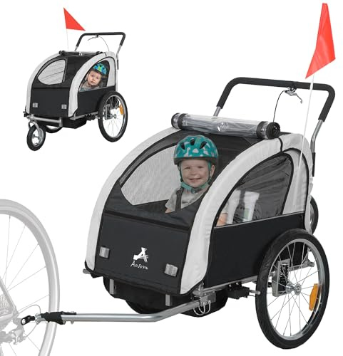 HOMCOM 2 Seat Bike Trailer for Kids, Baby Bike Stroller with 5 Point Harness, Child Bicycle Trailer with Safety Flag, Reflectors, Windproof Curtain, for 18+ Months, Black