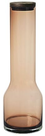 blomus -LUNGO- Wasserkaraffe, mundgeblasenes, farbiges Glas, Deckel aus Eiche, 1100ml, Farbe Coffee (64173)