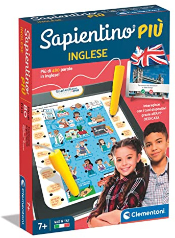 Clementoni Sapientino Plus - Anglais, Jeu éducatif avec stylos parlants Enfants 7+ Ans, Dictionnaire avec Plus de 480 Mots, 800 Phrases en Langue et Application dédiée, Made in Italy, Langue