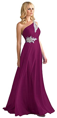 WTWVIAN Abito da sera da donna a spalla unica in chiffon lungo con perline e paillettes, ideale per damigelle e matrimoni, Uva, 40