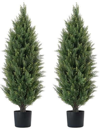 3.5ft Artificial Topiary Trees Set of 2 Faux Cedar Trees UV Resistant Bushes Potted Plants Artificial Shrubs for Outdoor Indoor Front Porch Garden