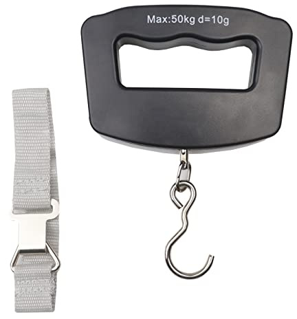 Luggage Scales, 50kg/110lb Electronic Hanging Scales,Handheld Style Suitcase Scales with Backlit LCD Display , fish scale with Hook for Travel Outdoor Home Use., Black-ST002