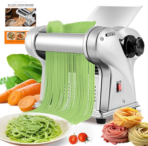 NEWTRY Electric Pasta Maker Noodle Maker Pasta Making Machine Dough Roller Cutter Thickness Adjustable Stainless Steel US 110V for Family Use 2 Blades Type